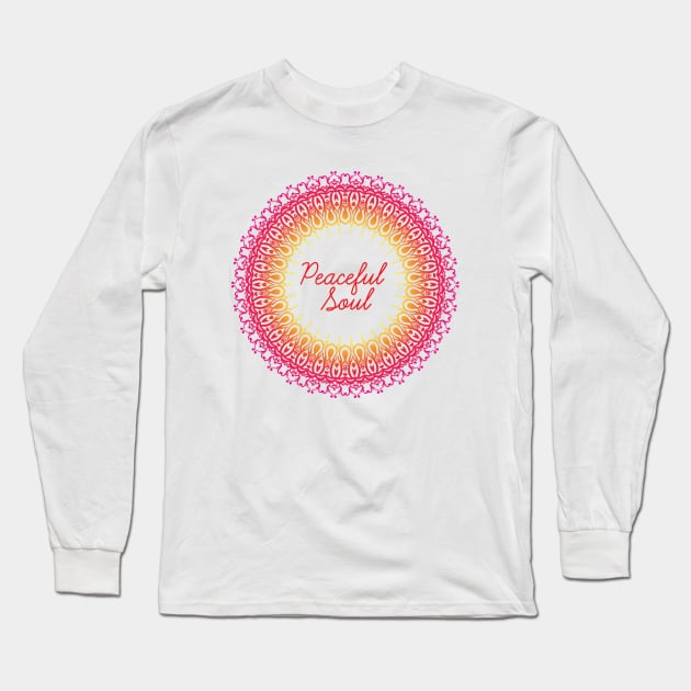 Peaceful Soul Meditation Captions Mandala Illustration Print Design GC-092-19 Long Sleeve T-Shirt by GraphicCharms